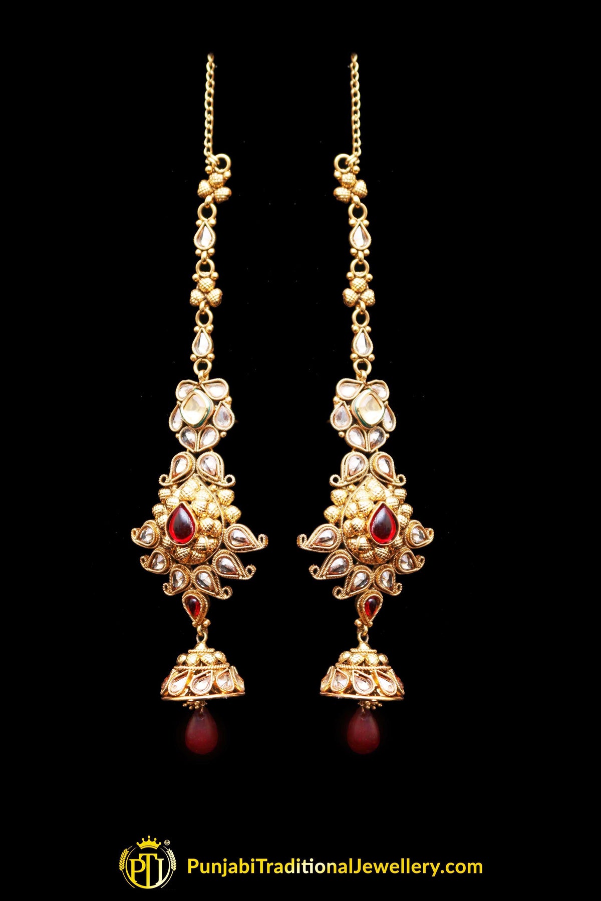 Antique Gold Red Polki Choker Necklace Set By Punjabi Traditional Jewellery