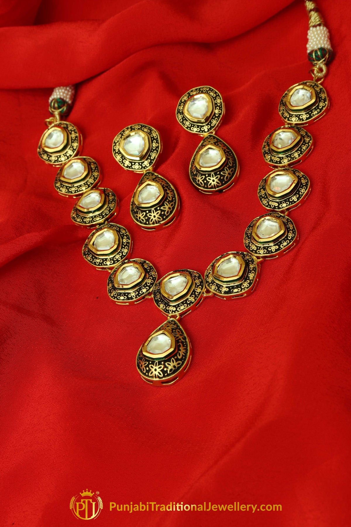 Antique Gold Finished Kundan Necklace Set By Punjabi Traditional Jewellery