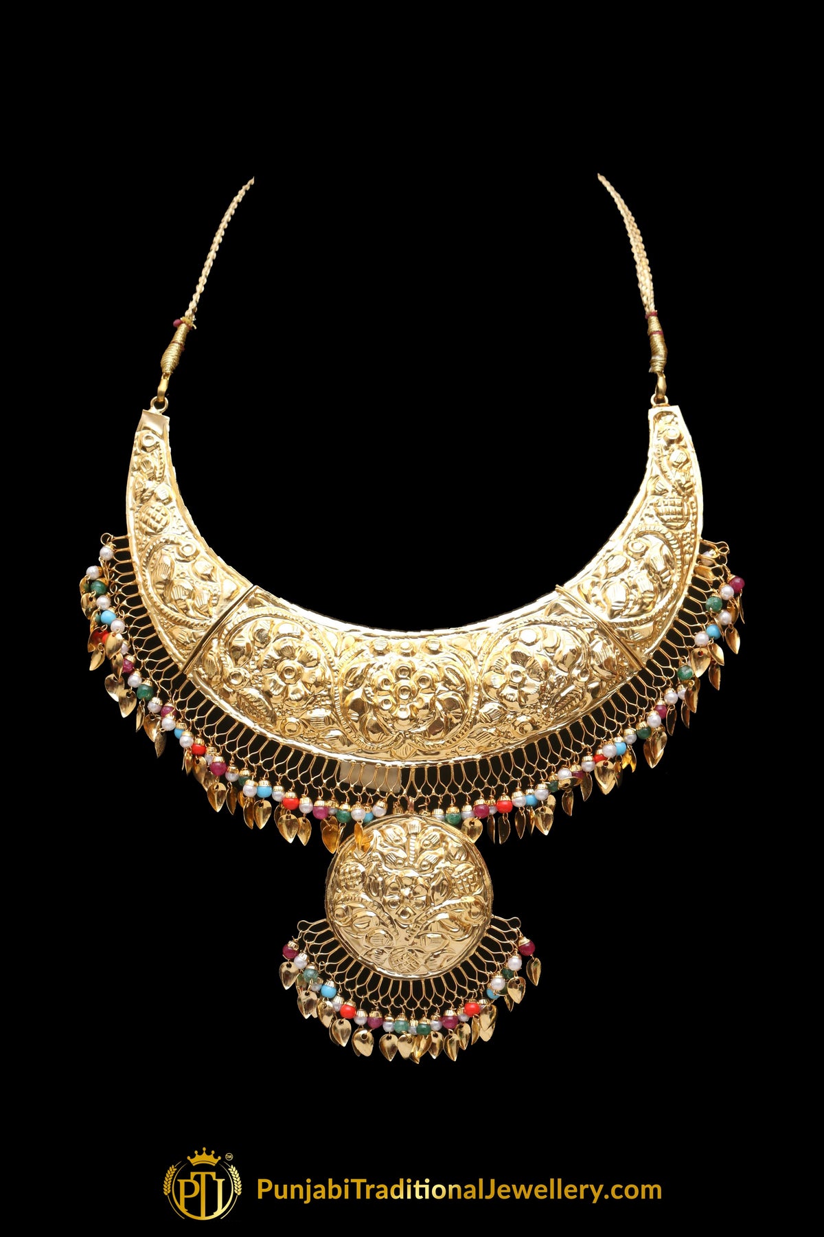 Multi Gold Plated Pippal Patti Necklace Set By Punjabi Traditional Jewellery