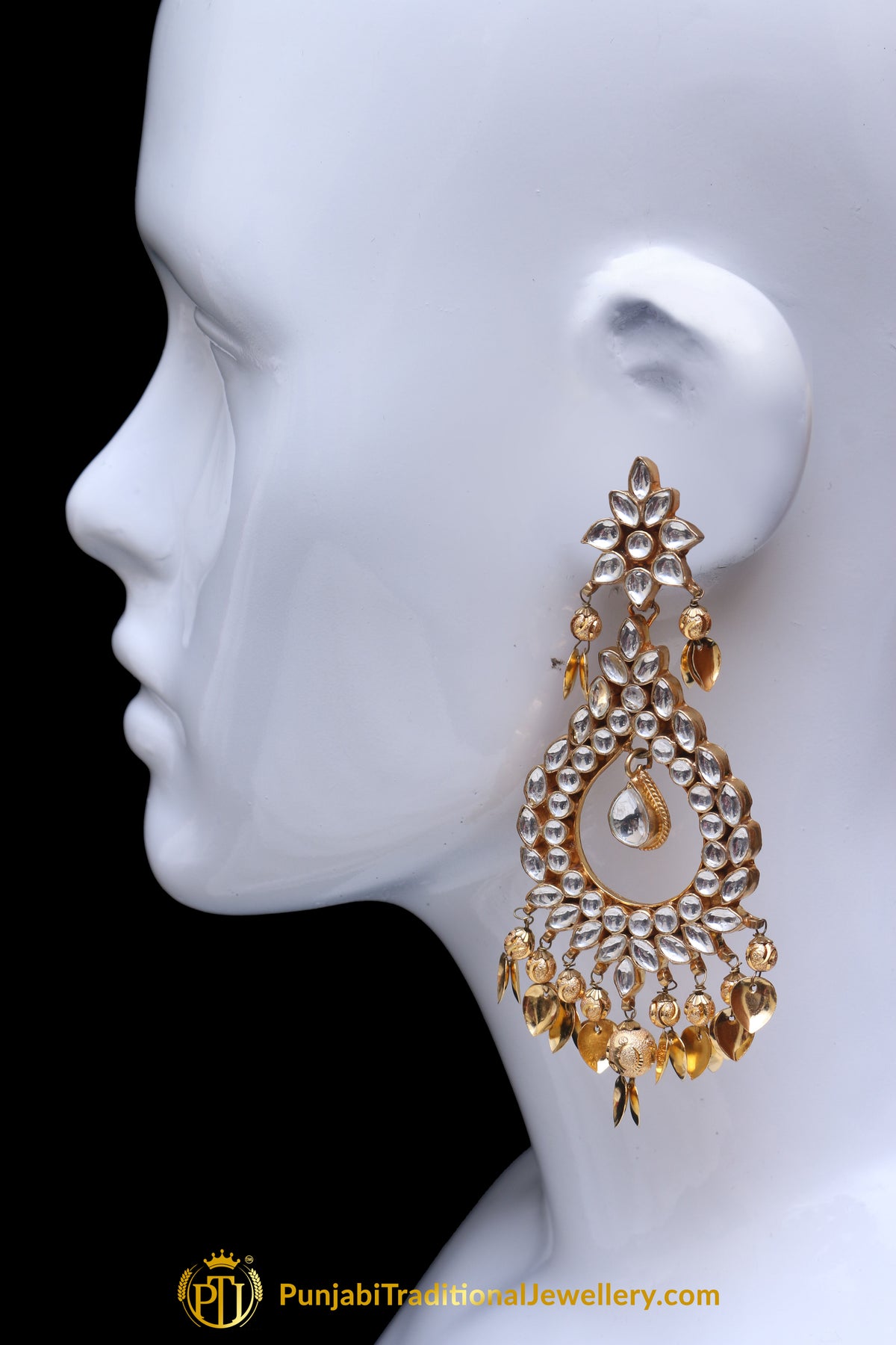 Golden Kundan Pippal Patti Earring Tikka Set By Punjabi Traditional Jewellery