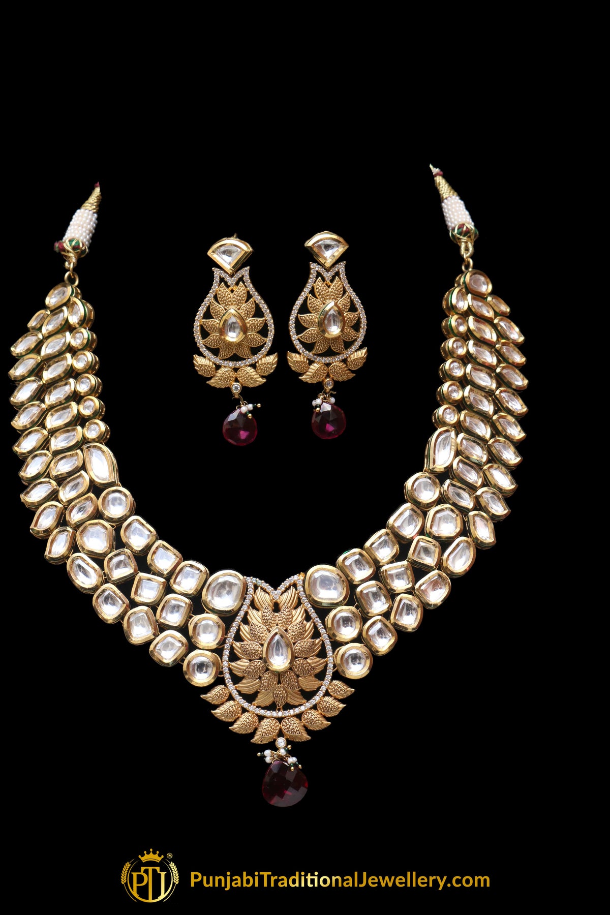 Gold Plated With Kundan Necklace Set By Punjabi Traditional Jewellery