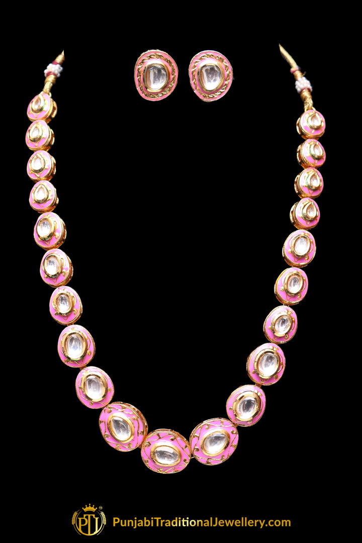 Pink Kundan Meena Necklace Set By Punjabi Taditional Jewellery