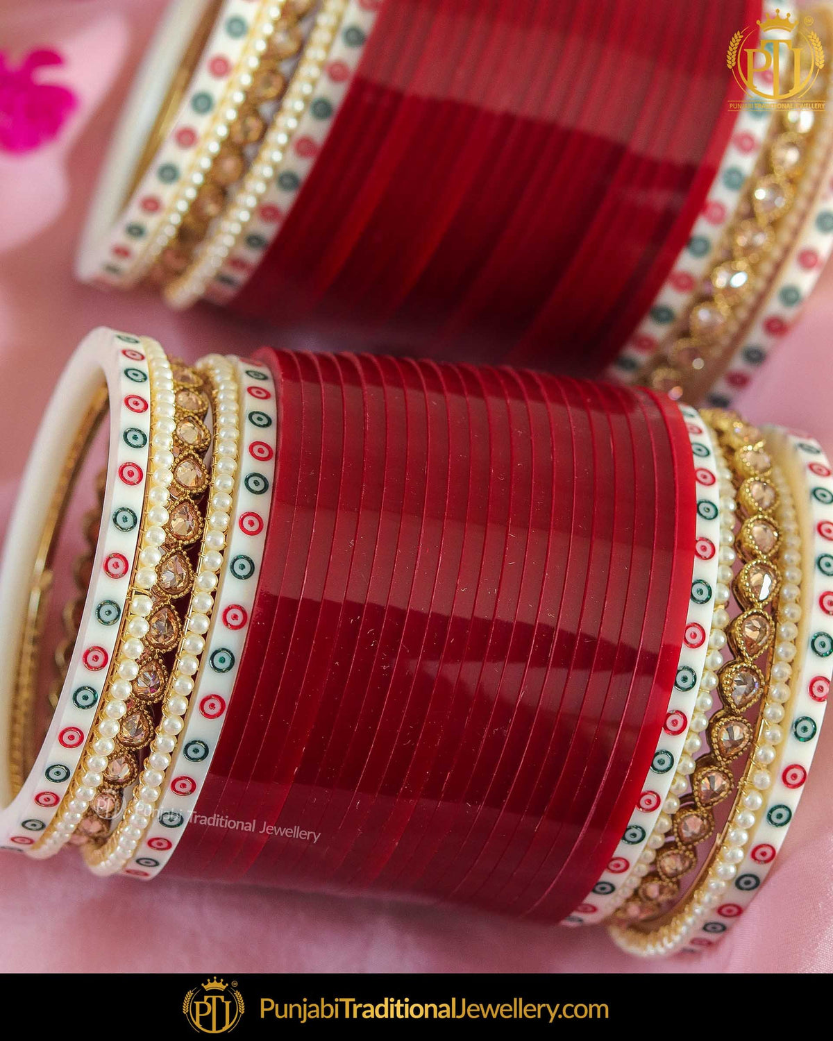 Dotted maroon champagne stone Bridal Chura | Punjabi Traditional Jewellery Exclusive