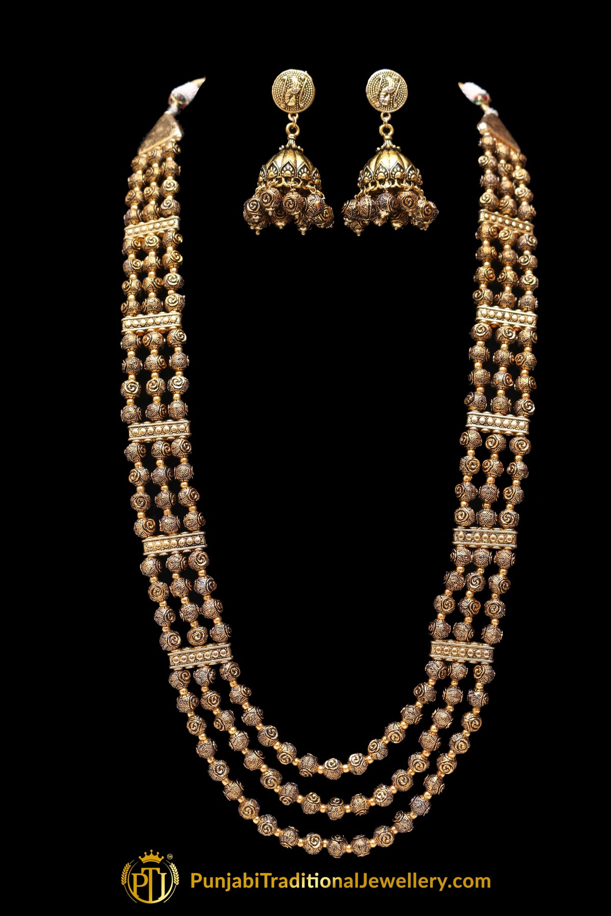 Golden Antique Gold Necklace Set By Punjabi Traditional Jewellery