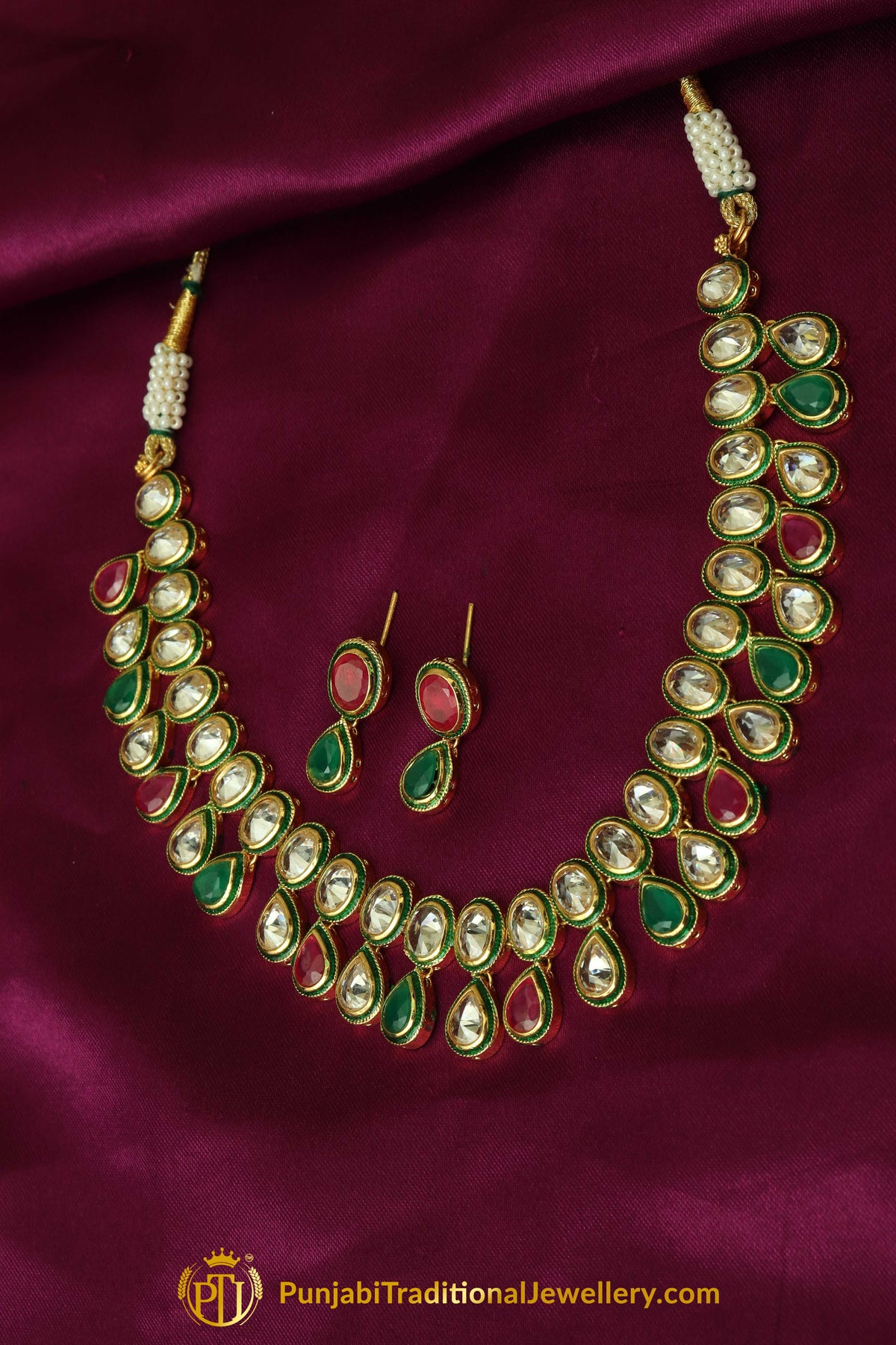 Rubby Panna Polki Necklace Set By Punjabi Traditional Jewellery