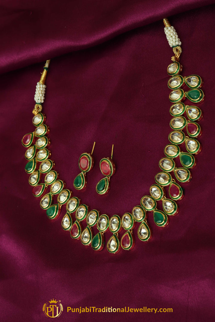 Rubby Panna Polki Necklace Set By Punjabi Traditional Jewellery