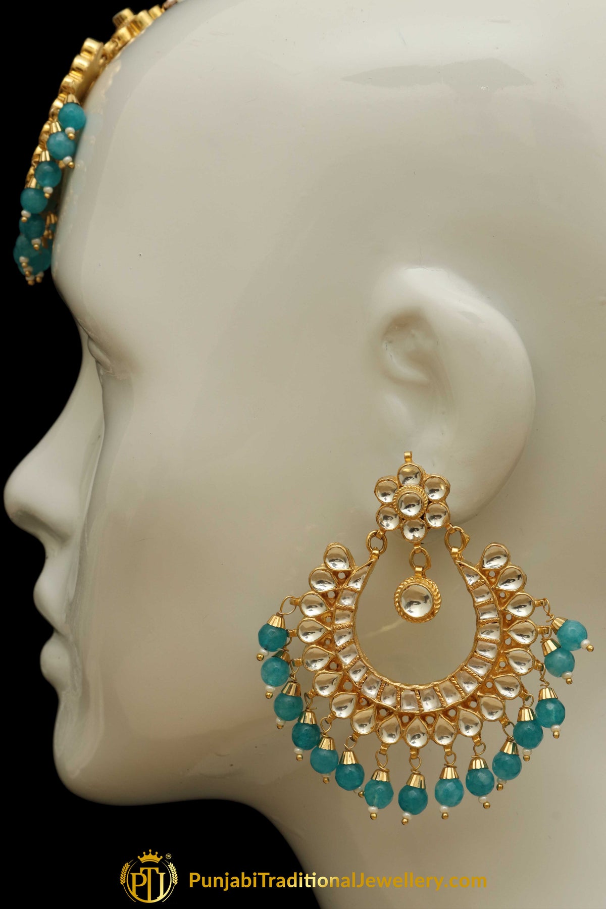 Firozi Kundan Earring Tikka Set | Punjabi Traditional Jewellery Exclusive