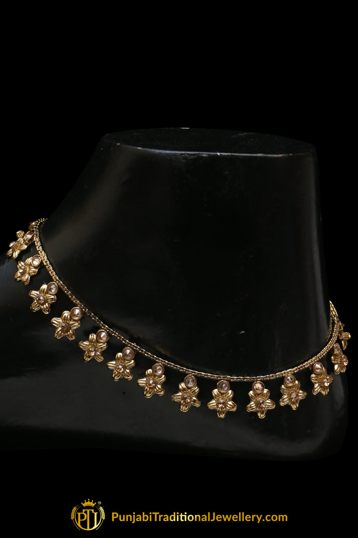 Antique Gold With Polki Payal By Punjabi Traditional Jewellery