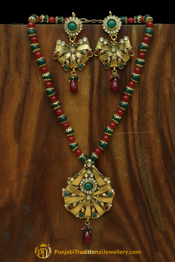 Rubby Panna Jodha Mala Necklace Set By Punjabi Traditional Jewellery