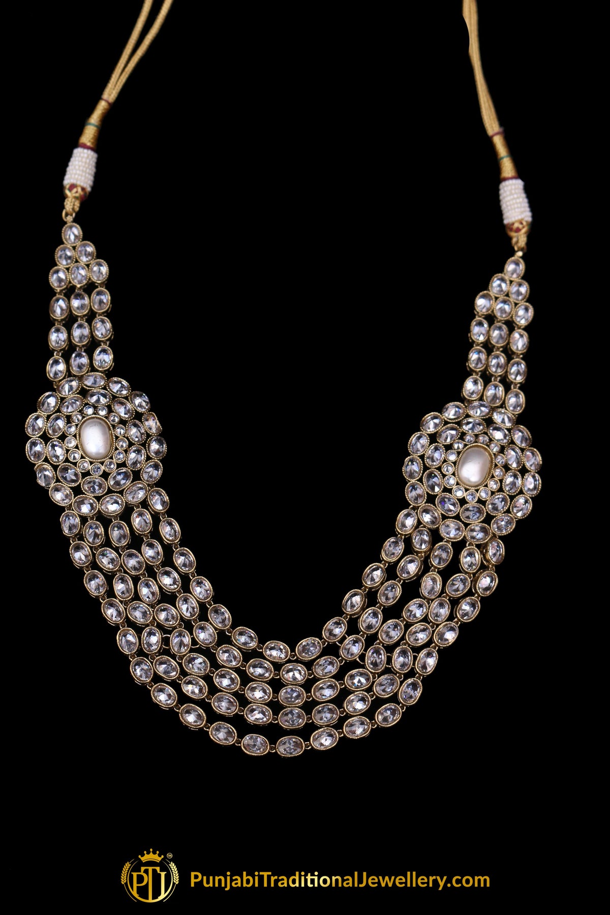 Golden White Pearl Kundan Necklace Set By Punjabi Traditional Jewellery