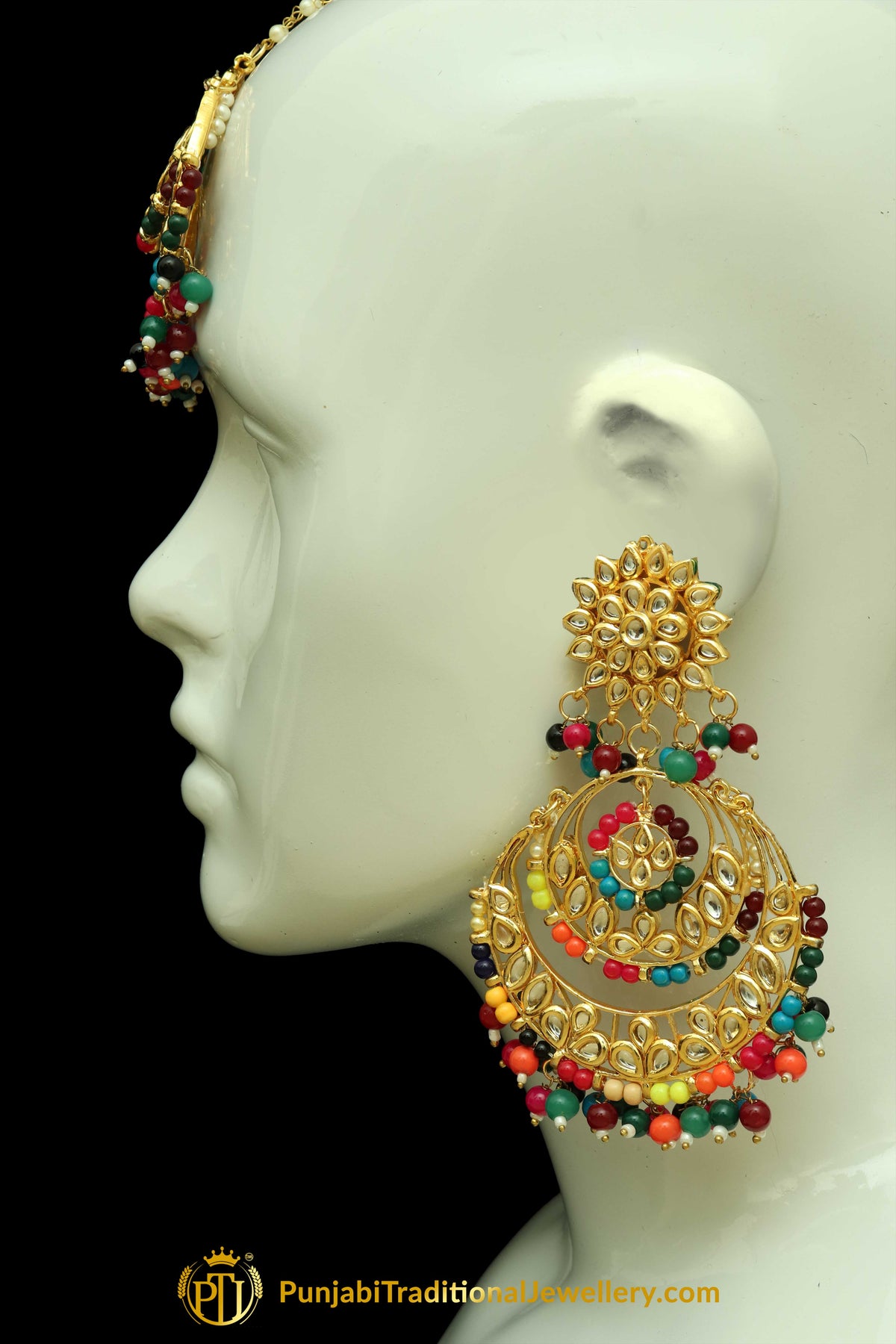 Multi Kundan Earring Tikka Set By Punjabi Traditional Jewellery