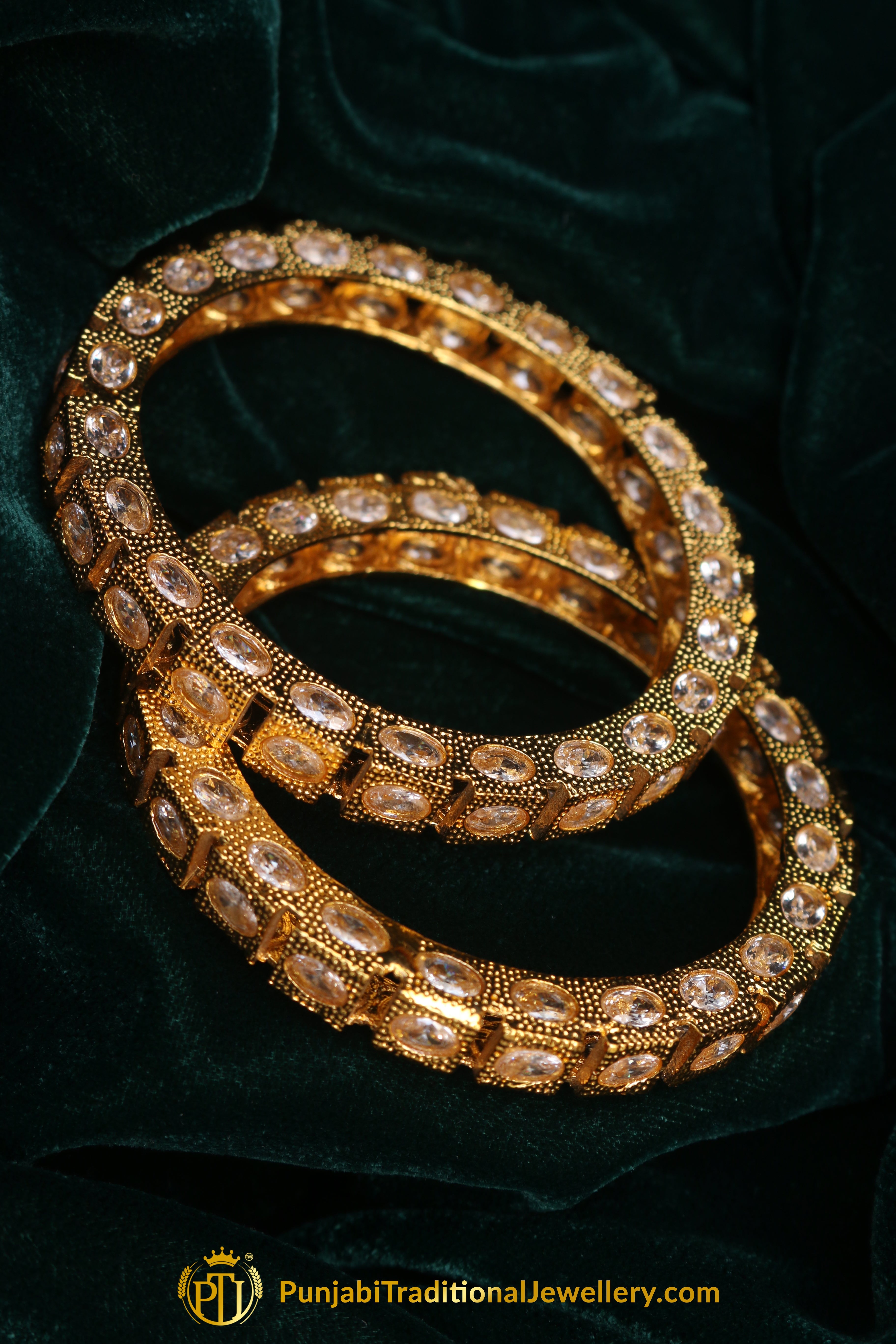 Champagne Stone Karra Bangles (Pair) By Punjabi Traditional Jewellery