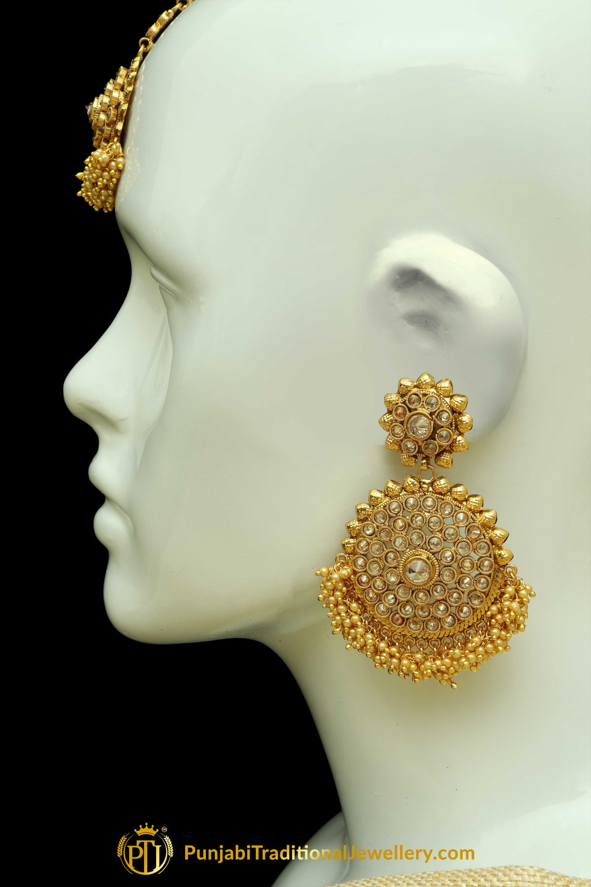 Polki Earrings Tikka Set By Punjabi Traditional Jewellery