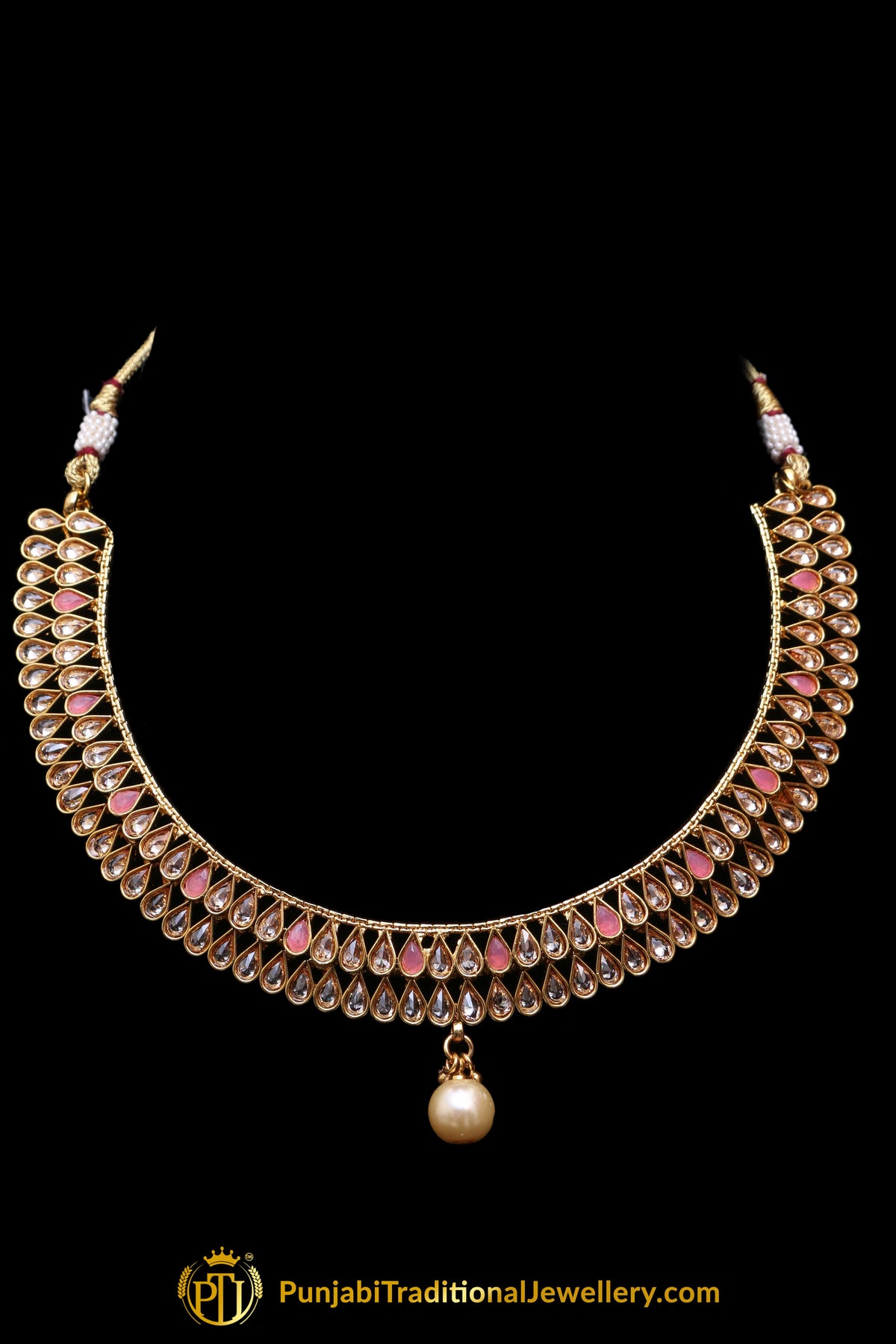 Pink Polki Necklace Set By Punjabi Traditional Jewellery