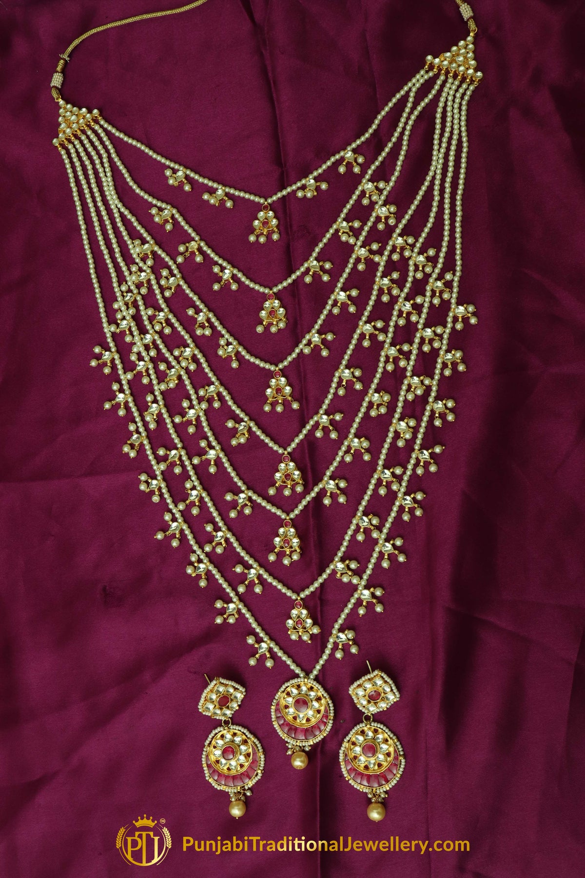 Red Kundan & Pearl Necklace Set By Punjabi Traditional Jewellery