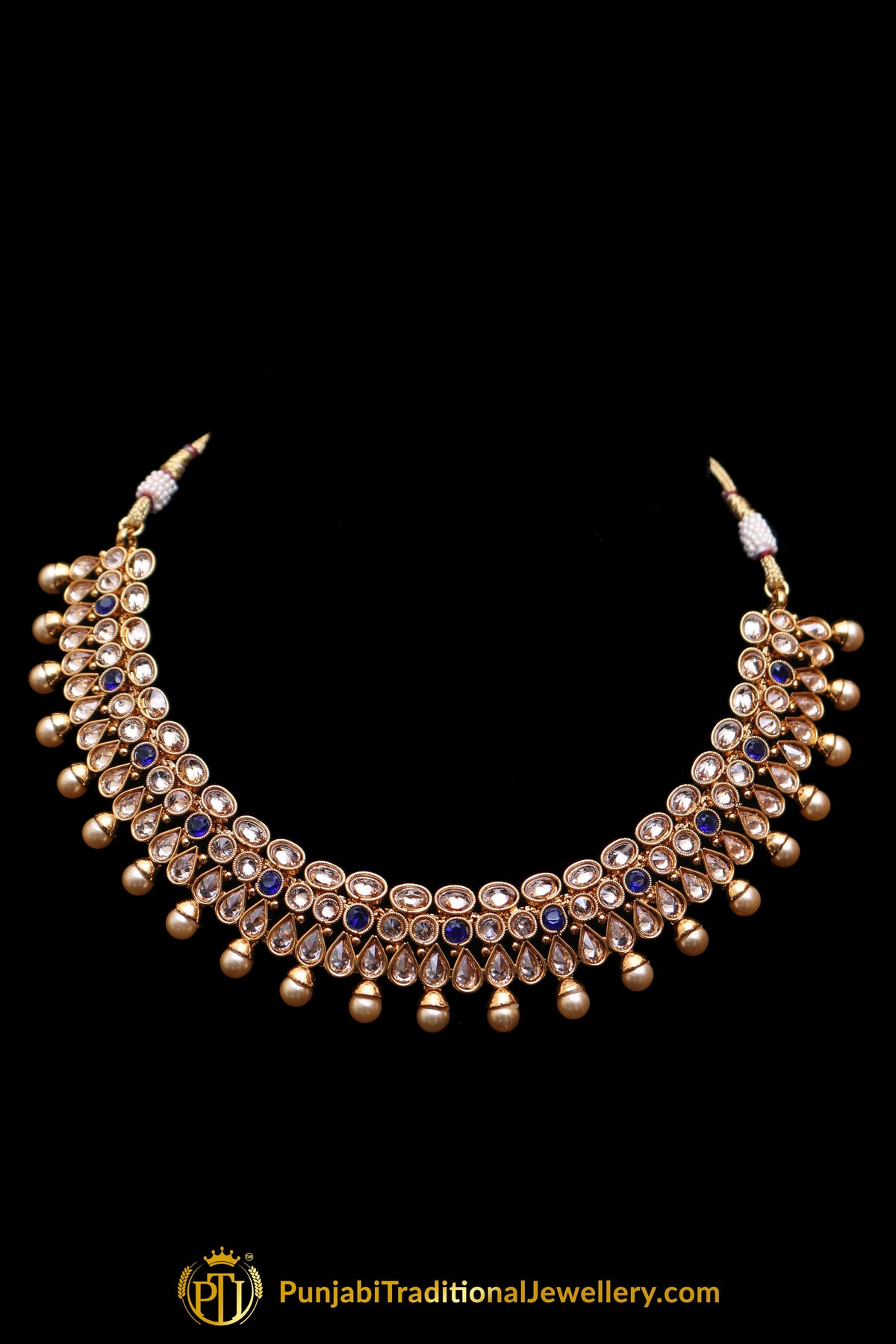 Blue Polki Necklace Set By Punjabi Traditional Jewellery