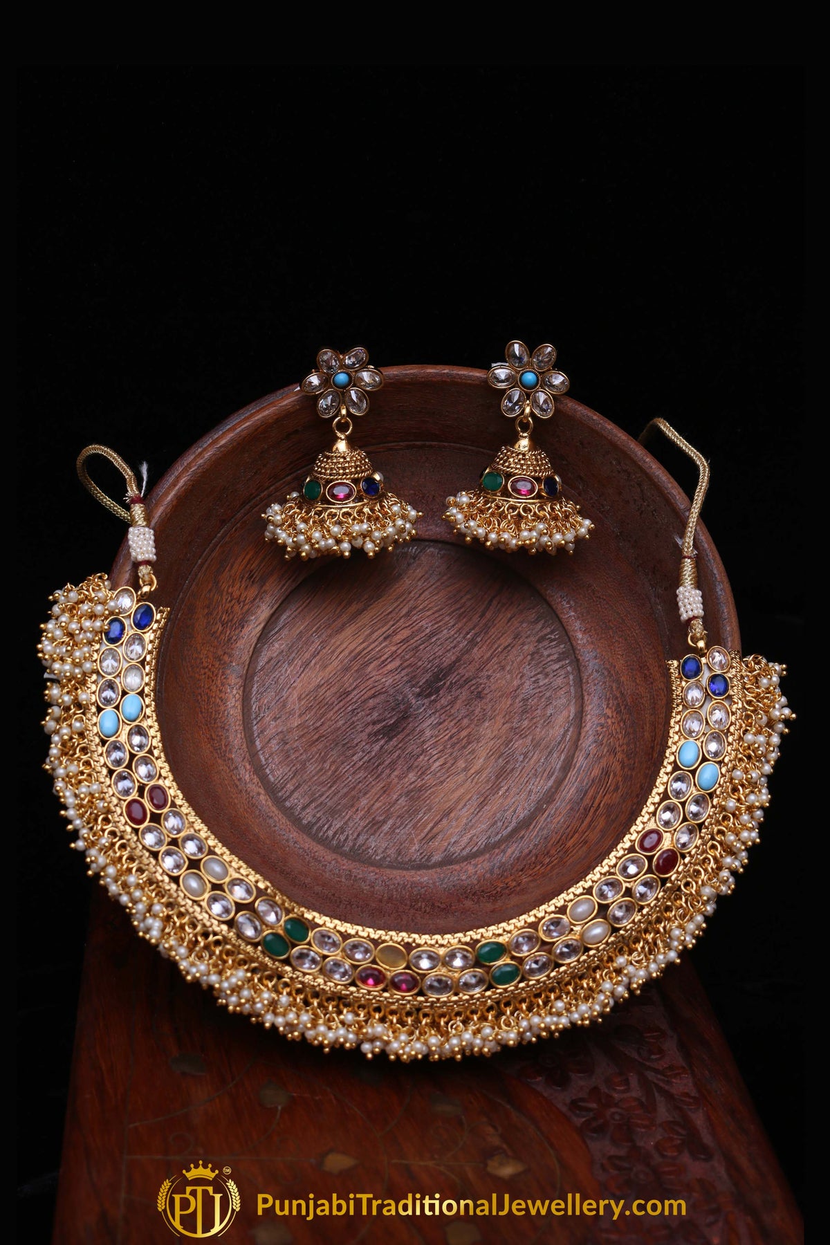 Multi Polki Nacklace Set By Punjabi Traditional Jewellery
