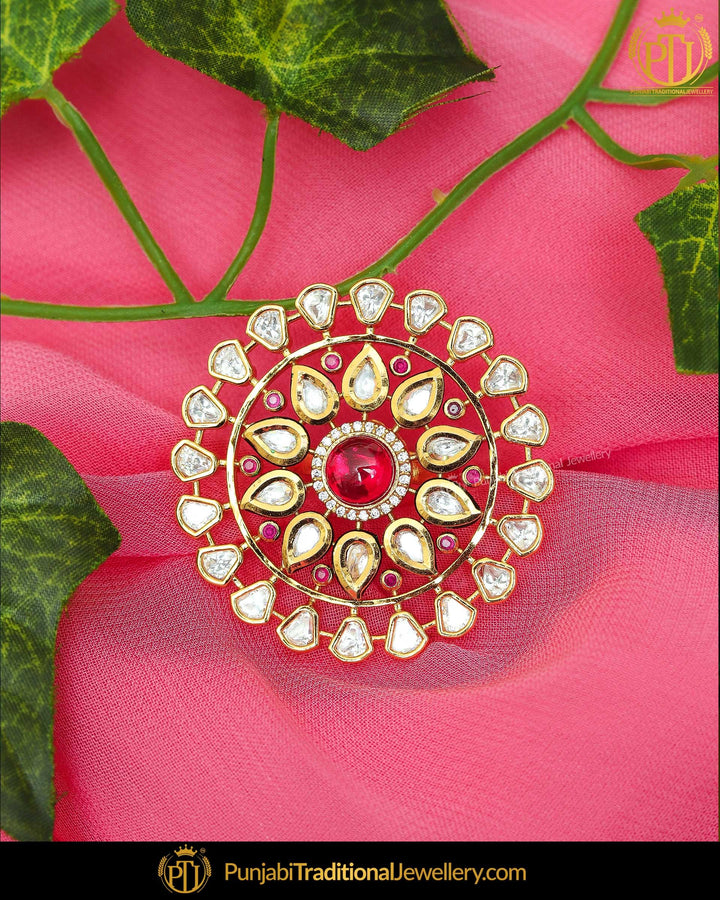 Gold Finished Rubby Kundan Ring | Punjabi Traditional Jewellery Exclusive