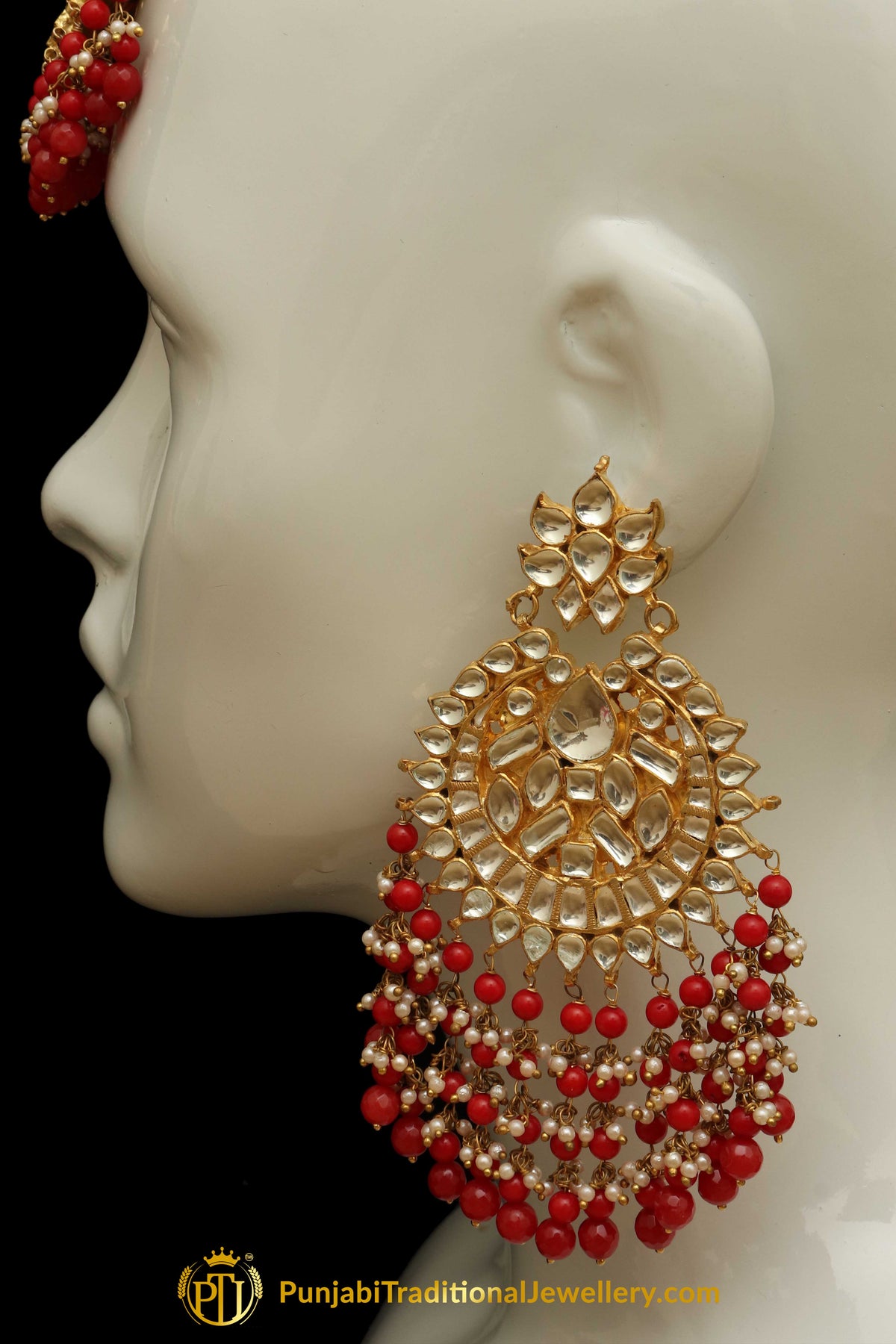 Red Kundan Earring Tikka Set | Punjabi Traditional Jewellery Exclusive