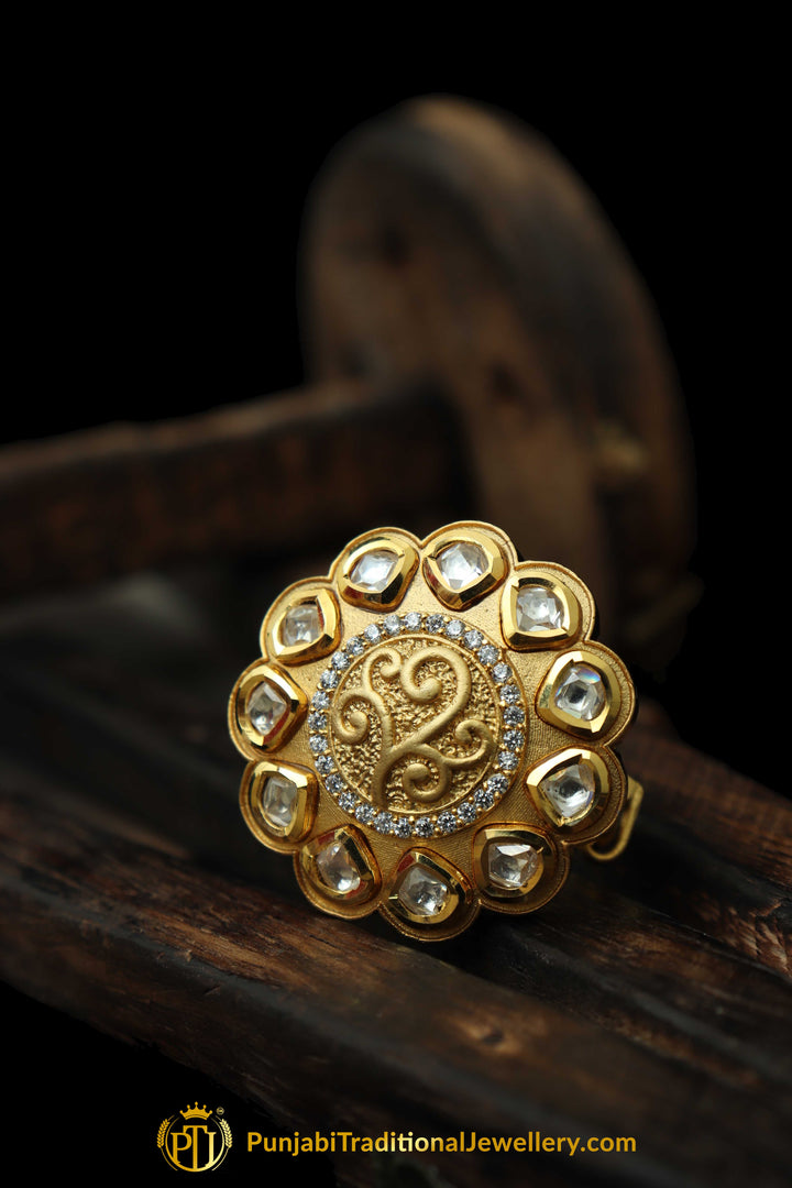 Matt Gold Polki Ring By Punjabi Traditional Jewellery
