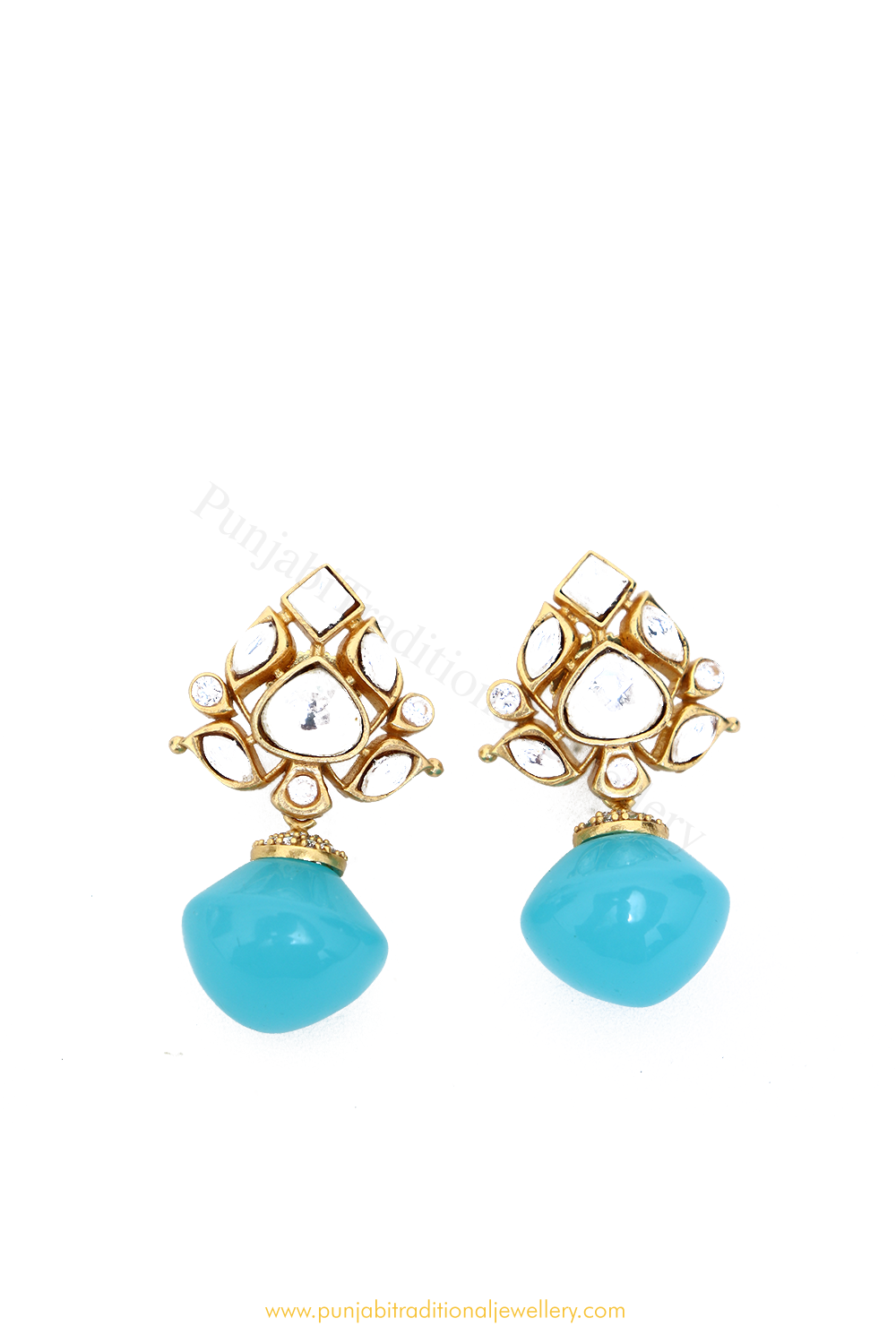 Gold Finished Firoza Studs By PTJ