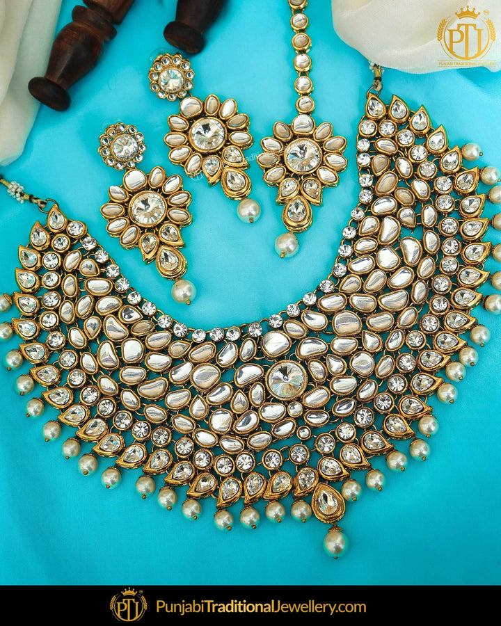 Antique Gold Finished Kundan Necklace Set | Punjabi Traditional Jewellery Exclusive