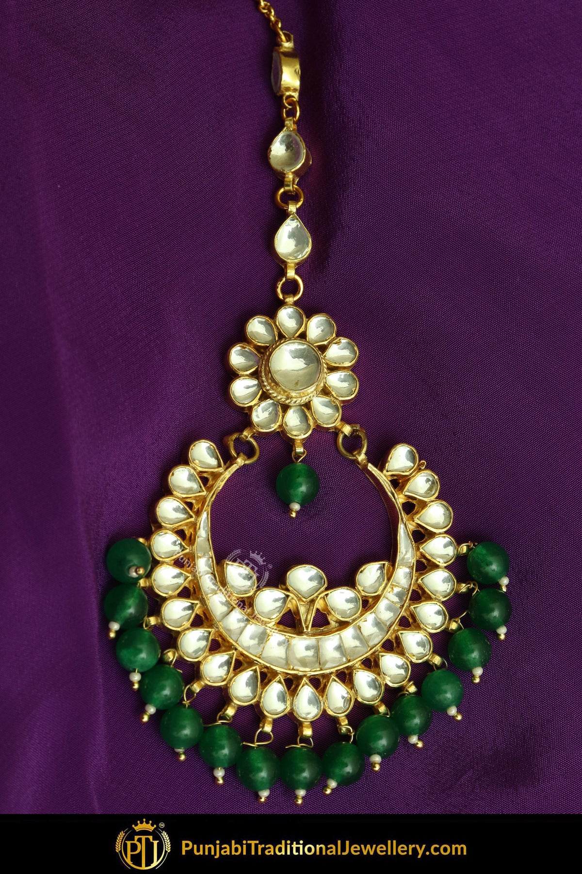 Gold Finished Kundan Emerald Tikka | Punjabi Traditional Jewellery Exclusive