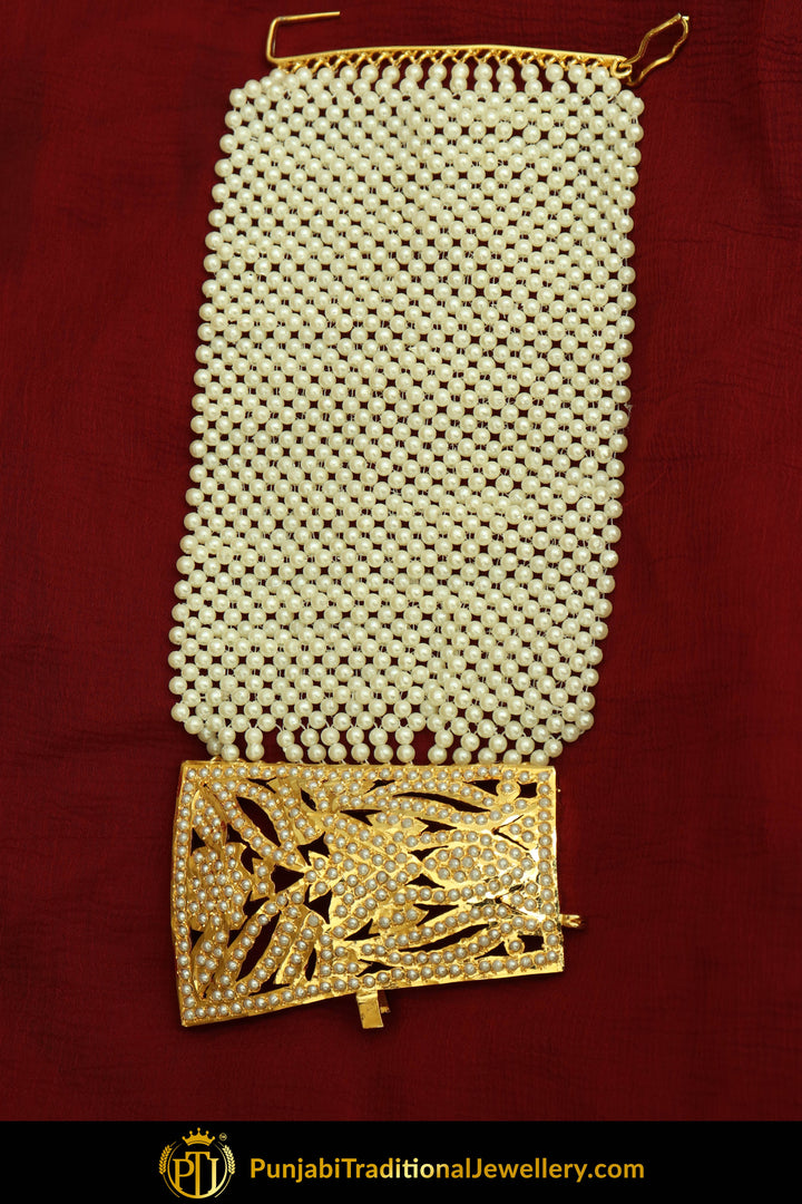 Lutfiyea Gold Finished Pearl Jadau Bracelet | Punjabi Traditional Jewellery Exclusive