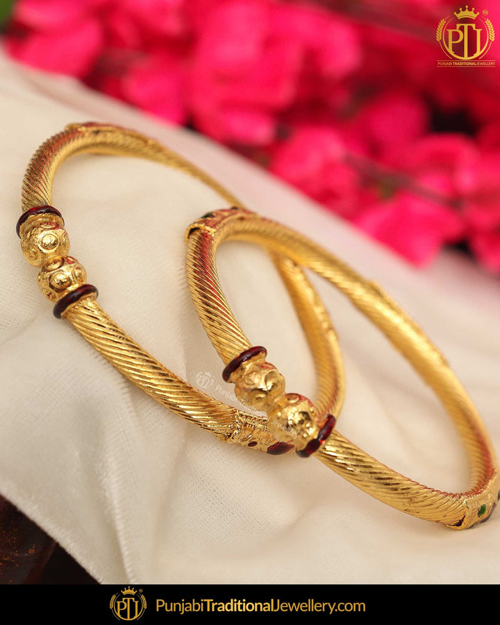 Gold Finished Karra Bangles (Pair)| Punjabi Traditional Jewellery Exclusive