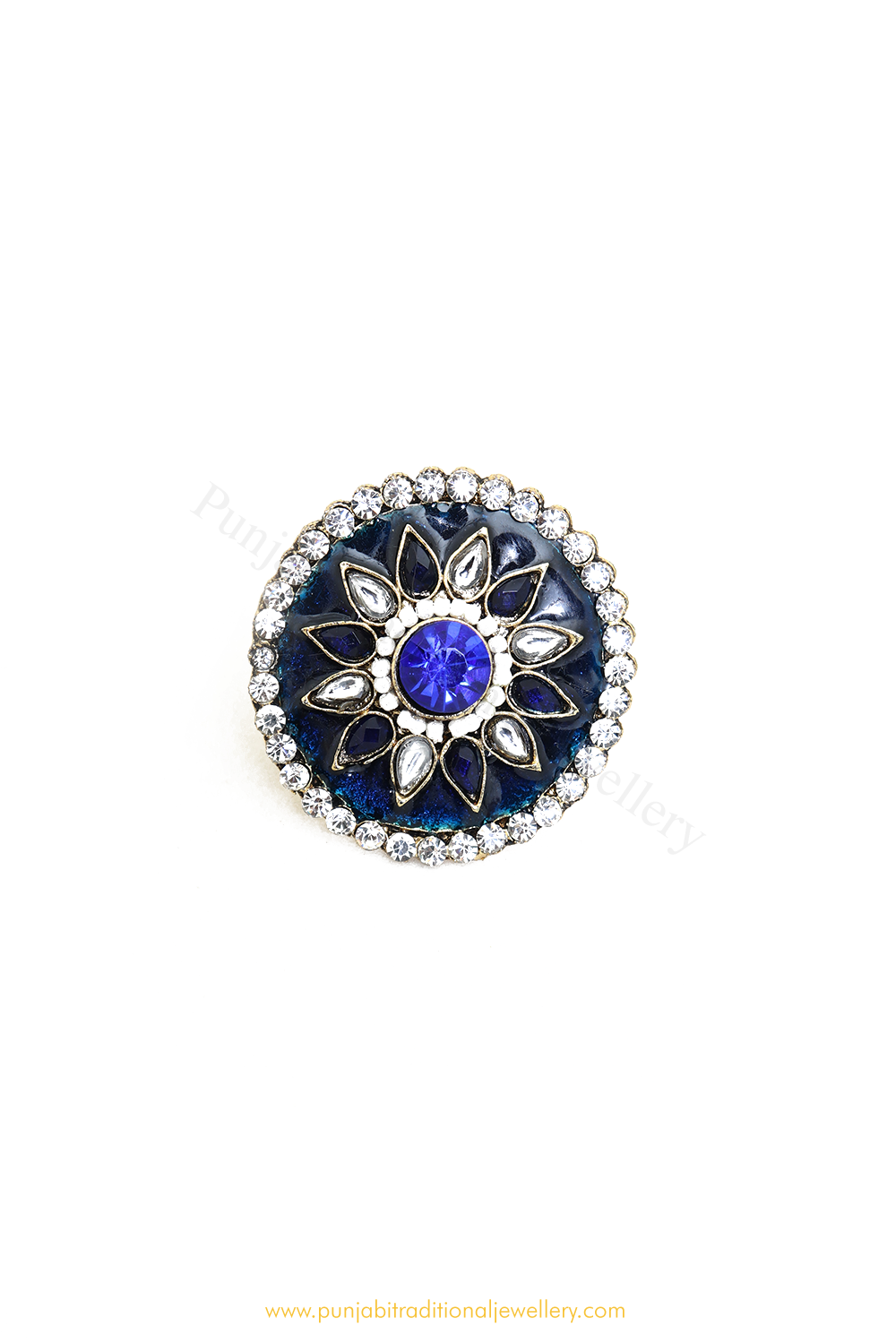 Gold Finished Navratan Kundan Ring By PTJ