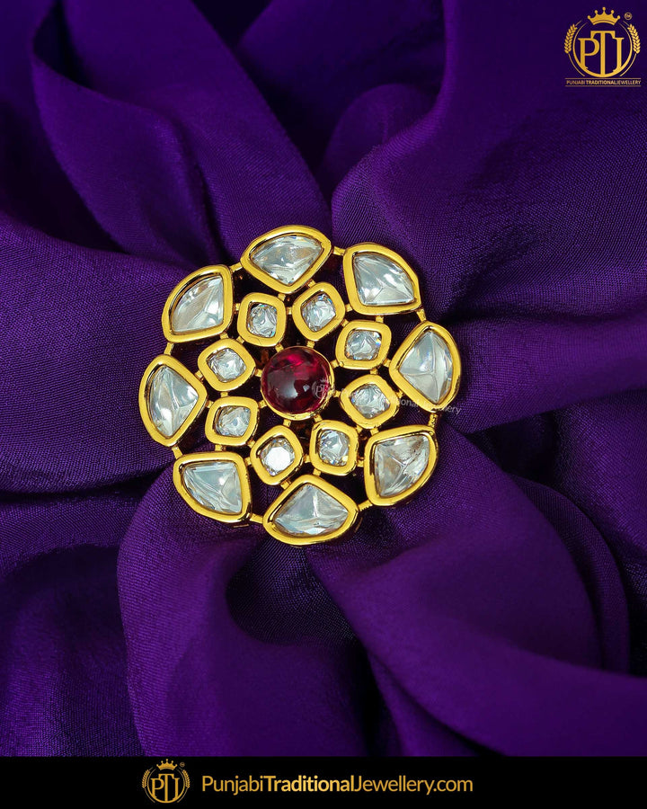 Gold Finished Rubby Kundan Ring | Punjabi Traditional Jewellery Exclusive