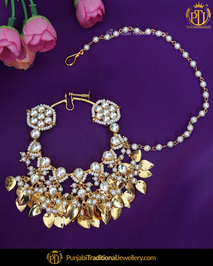Gold Finished Pippal Patti Kundan Pearl Nath | Punjabi Traditional Jewellery Exclusive