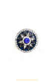 Gold Finished Blue Kundan Ring By PTJ