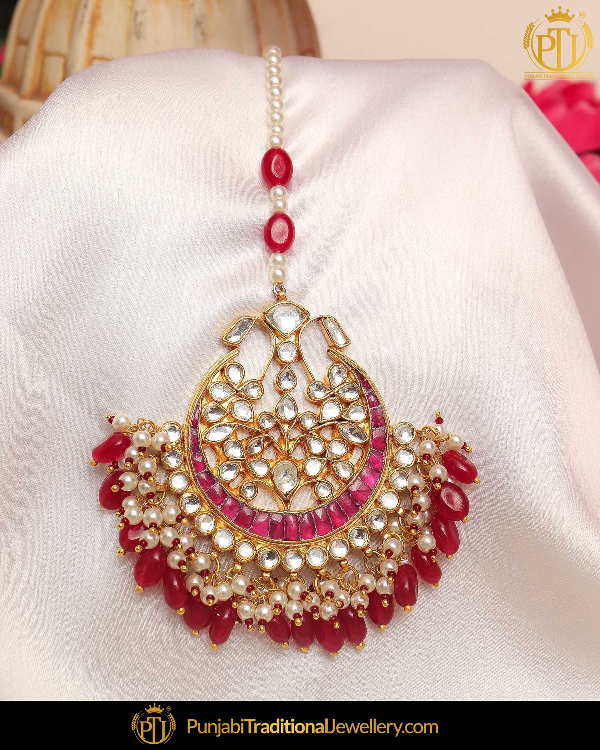 Gold Finished Rubby Kundan Pearl Tikka | Punjabi Traditional Jewellery Exclusive