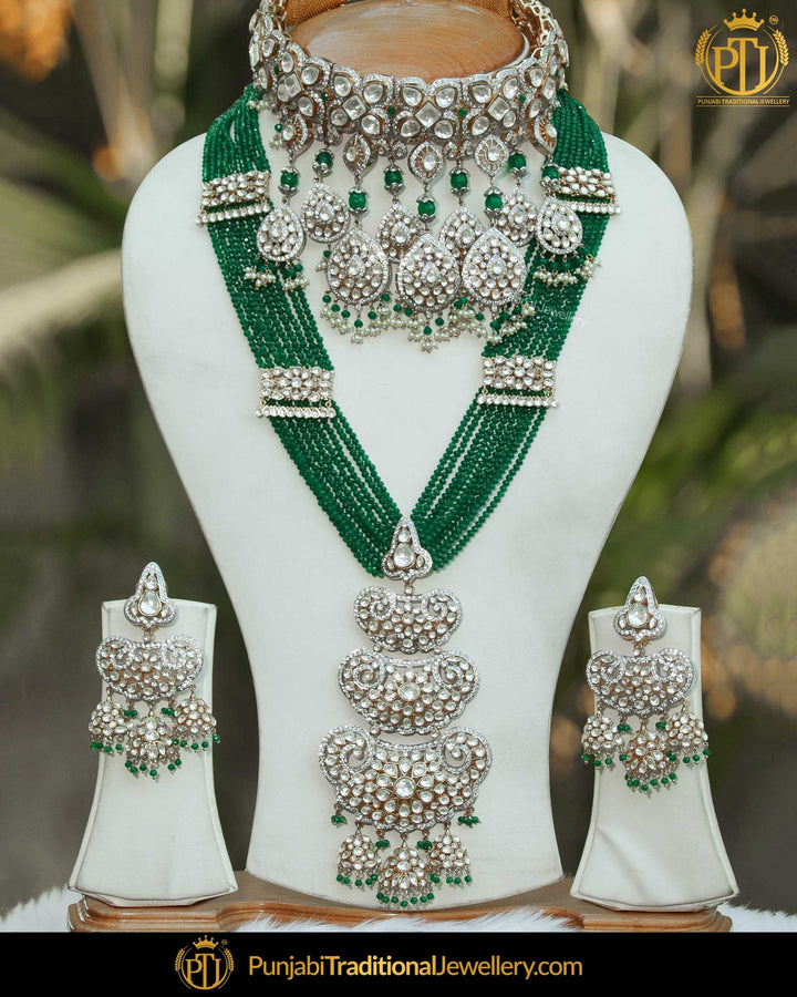 Gold Finished Emerald American Diamond Bridal Choker Necklace Set | Punjabi Traditional Jewellery Exclusive