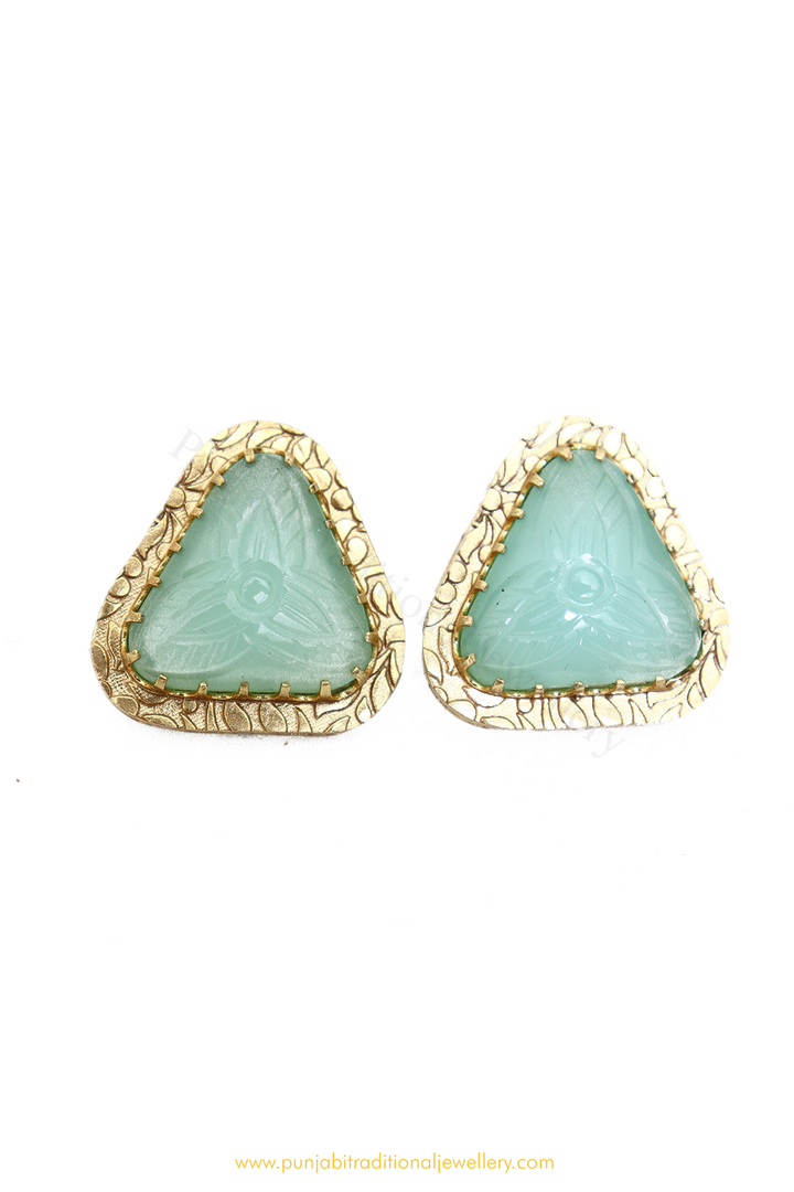 Gold Finished Firoza Studs By PTJ