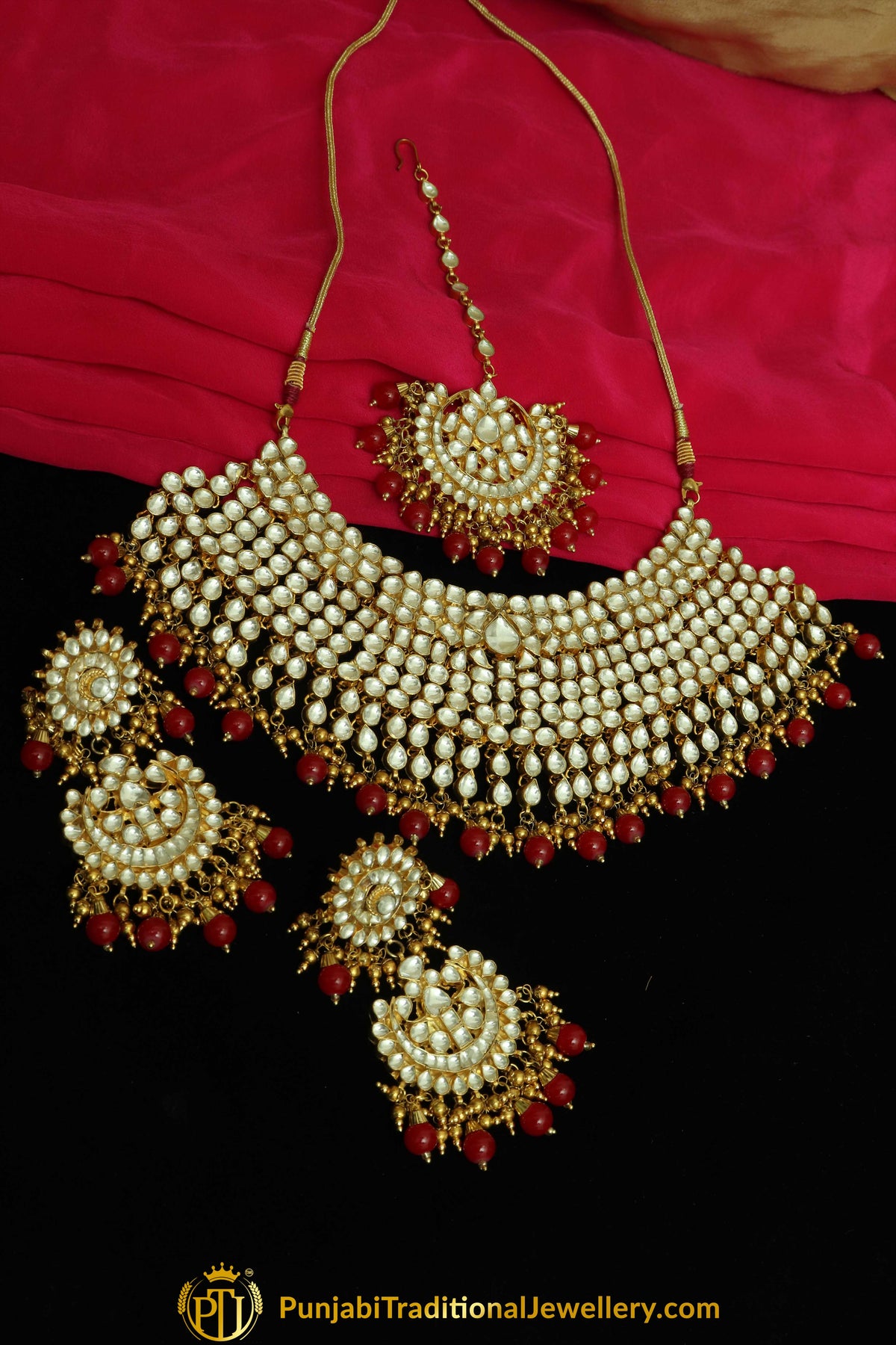Fakeehah Rubby Kundan Necklace Set | Punjabi Traditional Jewellery Exclusive