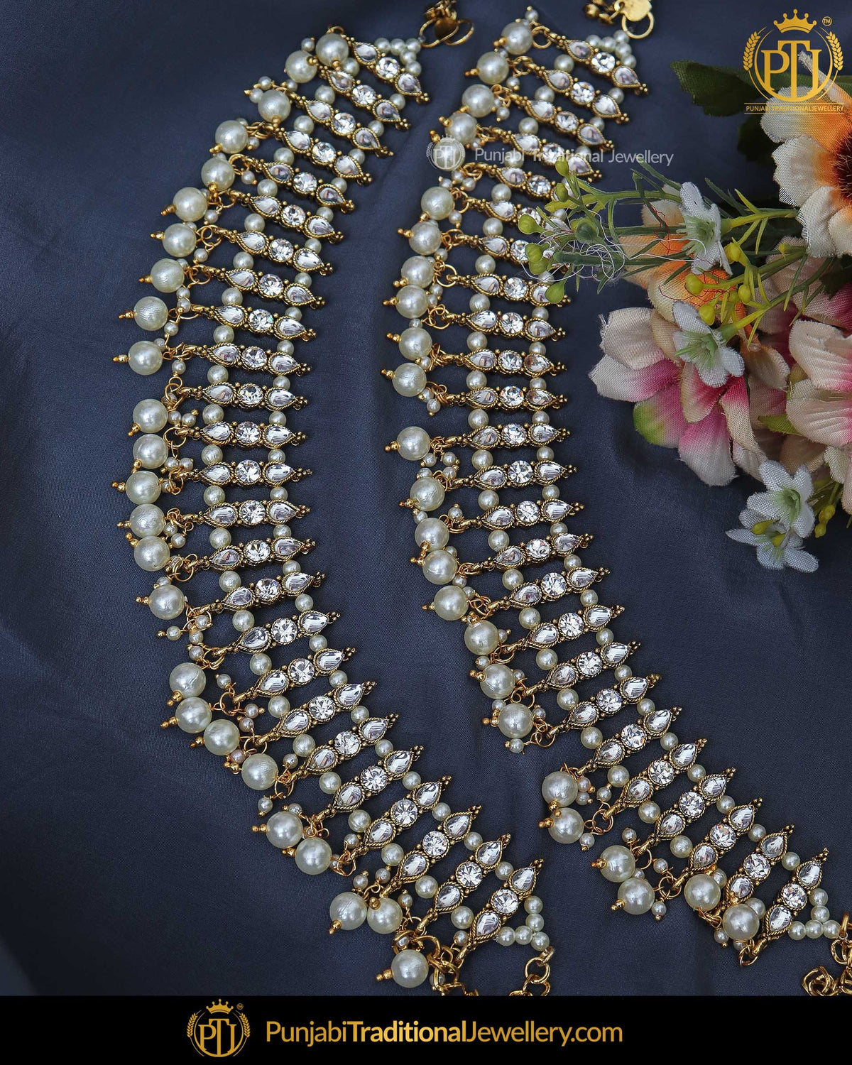 Gold Finished Pearl Jerkan / Kundan Payal | Punjabi Traditional Jewellery Exclusive
