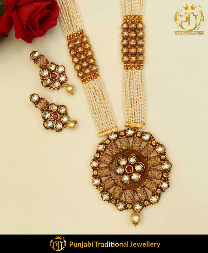 Antique Gold Jodha Kundan Mala Necklace Set | Punjabi Traditional Jewellery Exclusive