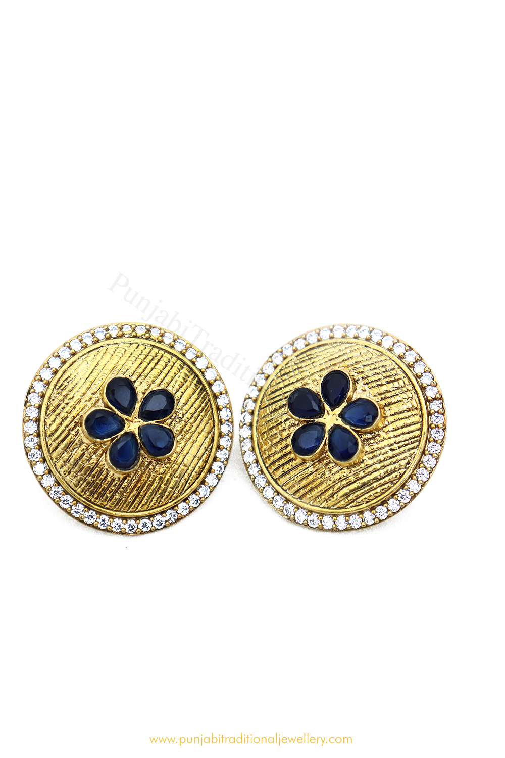 Antique Gold Finished Blue Studs By  PTJ