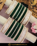 AD Stone Green Thread Pearl Bangles Set (Both Hands Pair) | Punjabi Traditional Jewellery Exclusive