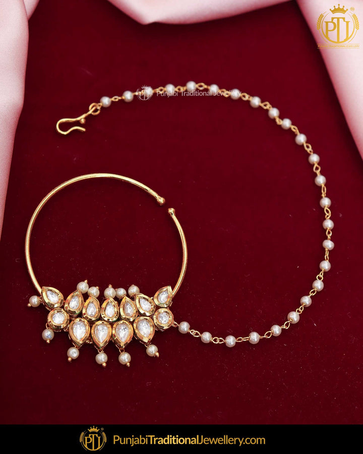 Gold Finished Kundan Pearl Nath | Punjabi Traditional Jewellery Exclusive