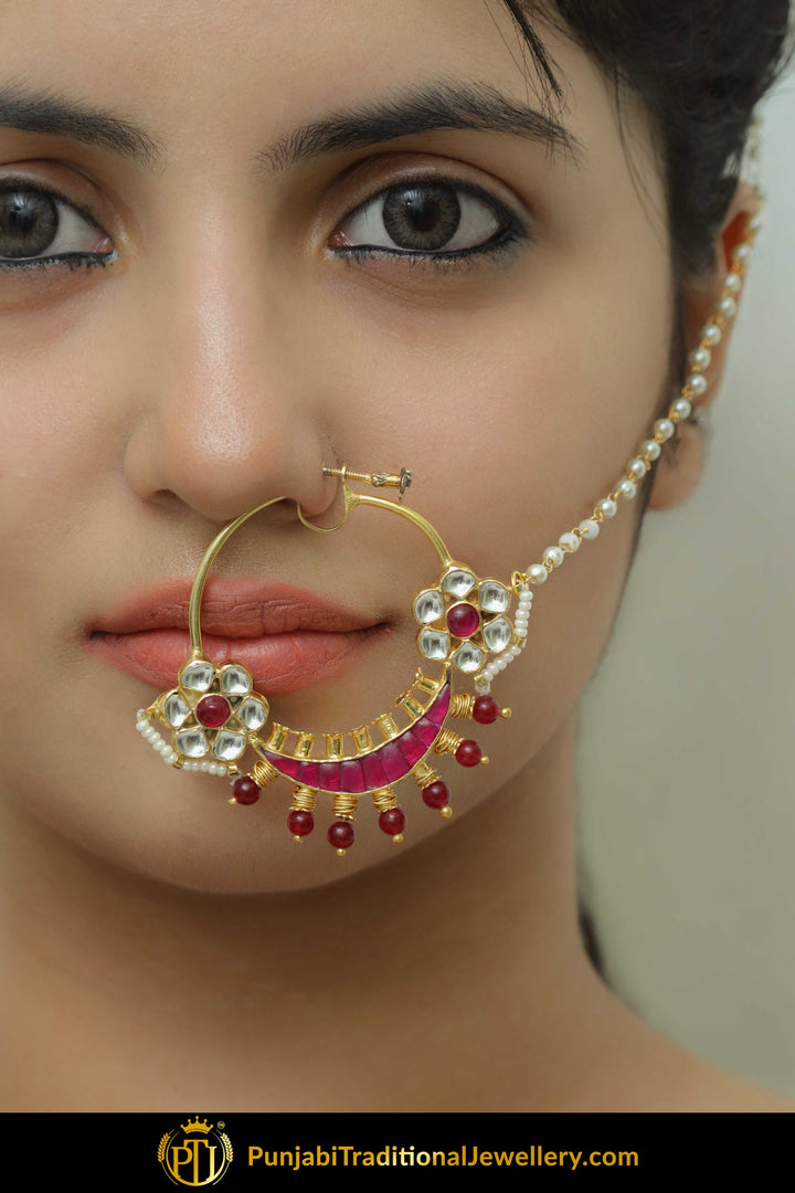 Femida Gold Finished Rubby Kundan Nath | Punjabi Traditional Jewellery Exclusive
