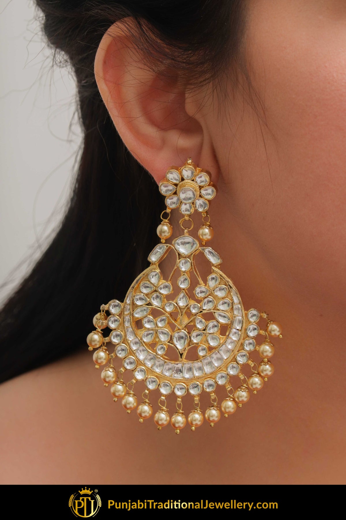 Amirah Golden Kundan Pearl Earring Tikka Set | Punjabi Traditional Jewellery Exclusive