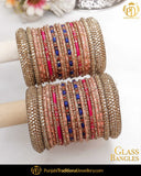 Peach Kundan (For Both Hands) Glass Bangles Set | Punjabi Traditional Jewellery Exclusive