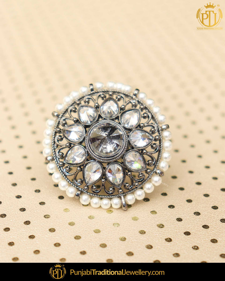 Silver Finished Polki Stone Ring | Punjabi Traditional Jewellery Exclusive