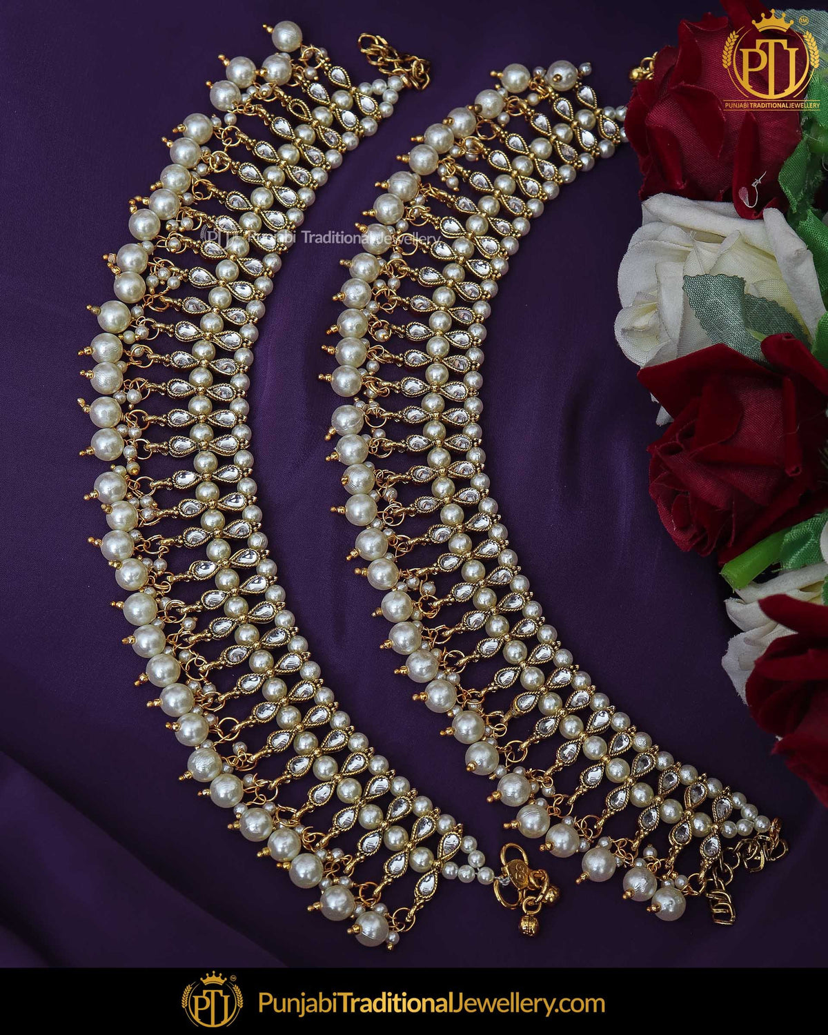 Gold Finished Pearl Jerkan / Kundan Payal | Punjabi Traditional Jewellery Exclusive
