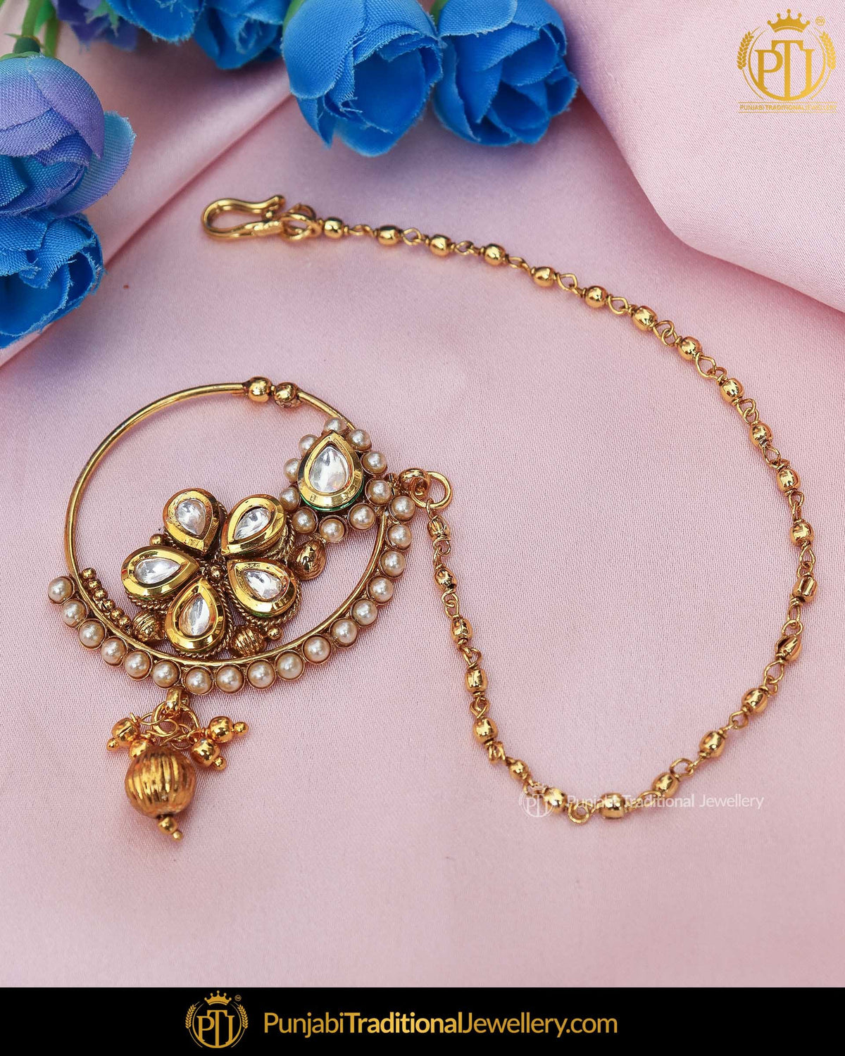 Gold Finished Kundan Pearl Nath | Punjabi Traditional Jewellery Exclusive