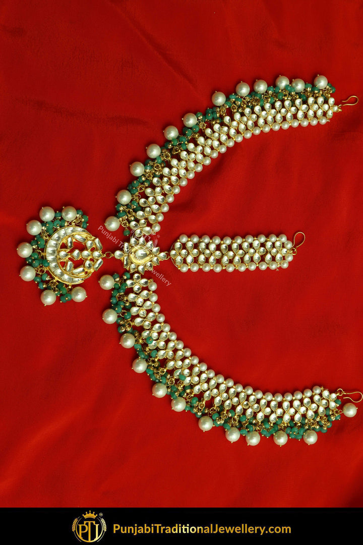 Gold Finished Kundan Emerald Matha Patti | Punjabi Traditional Jewellery Exclusive