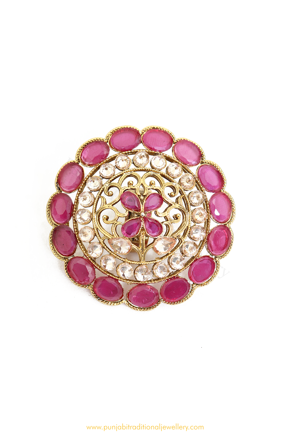 Gold Finished Navratan Kundan Ring By PTJ